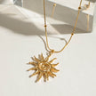 Stainless Steel Necklace - Hammered Spiral Sun Pendant Necklace