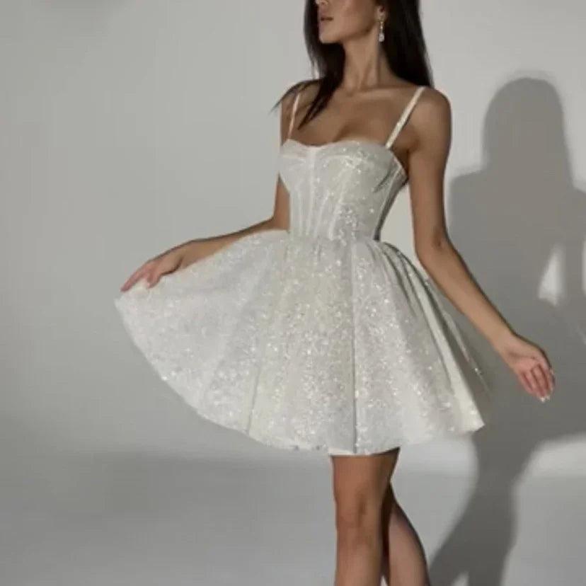 White Silver Spray Skirt Wedding Dress Dinner Suit