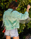 Denim Jacket Women – Light Green Cotton Long Sleeve Jacket