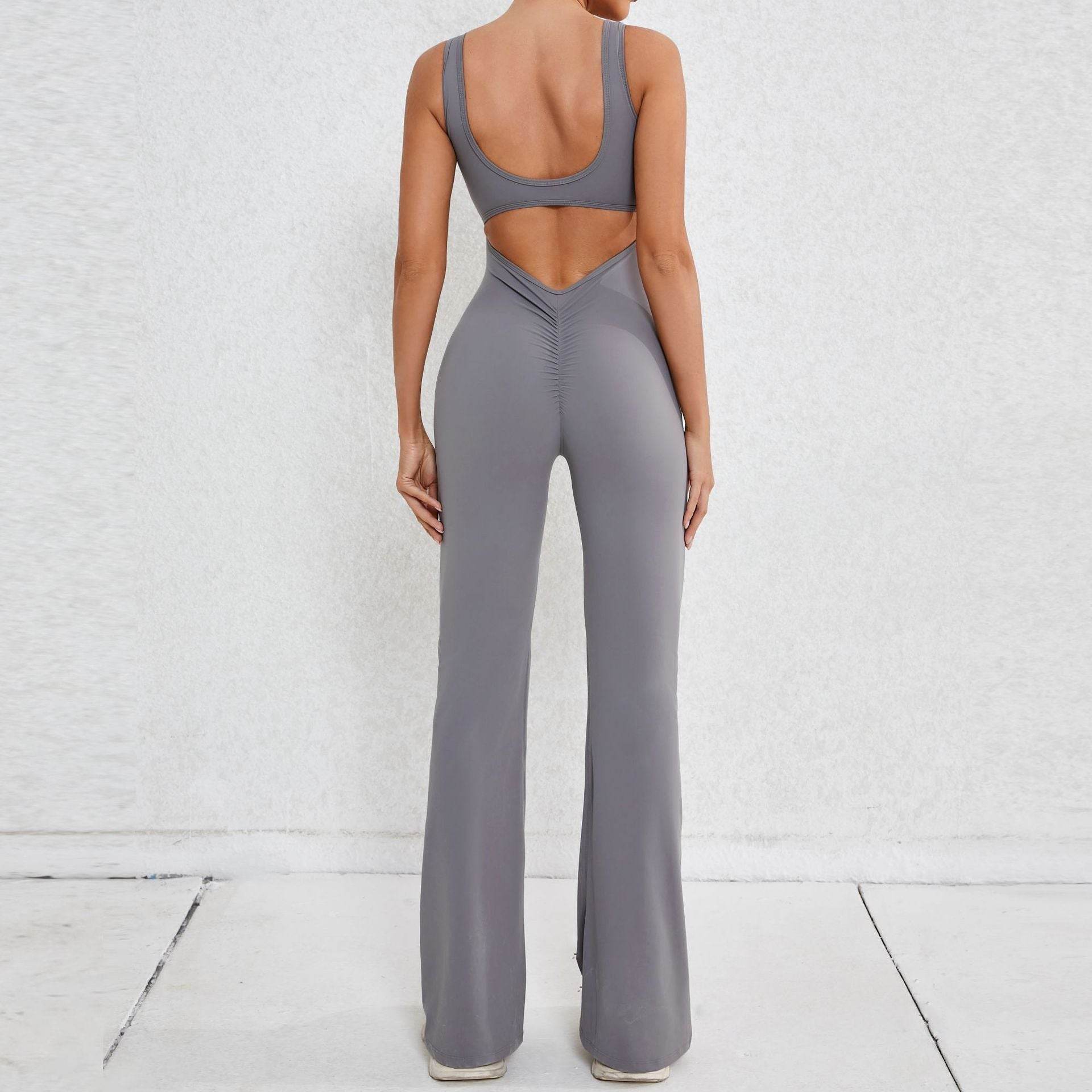 Hollow Back Workout Jumpsuit Sports Athleisure Yoga Wide Leg Jumpsuit