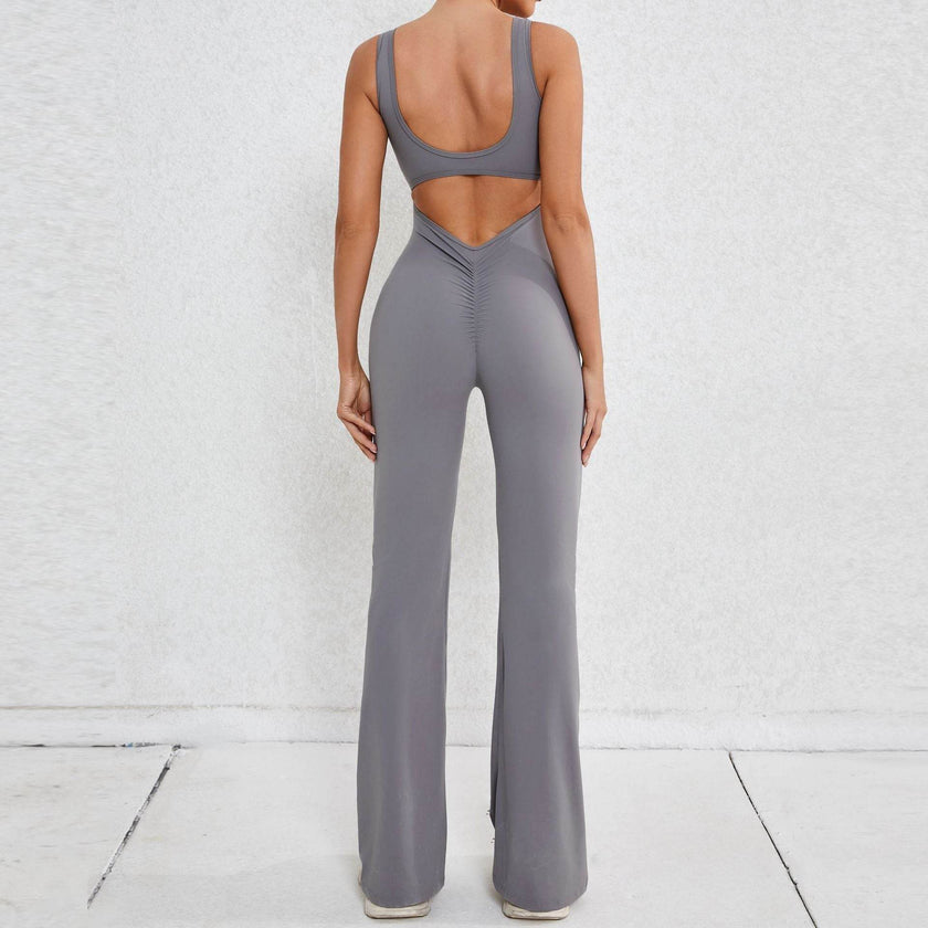 Hollow Back Workout Jumpsuit Sports Athleisure Yoga Wide Leg Jumpsuit