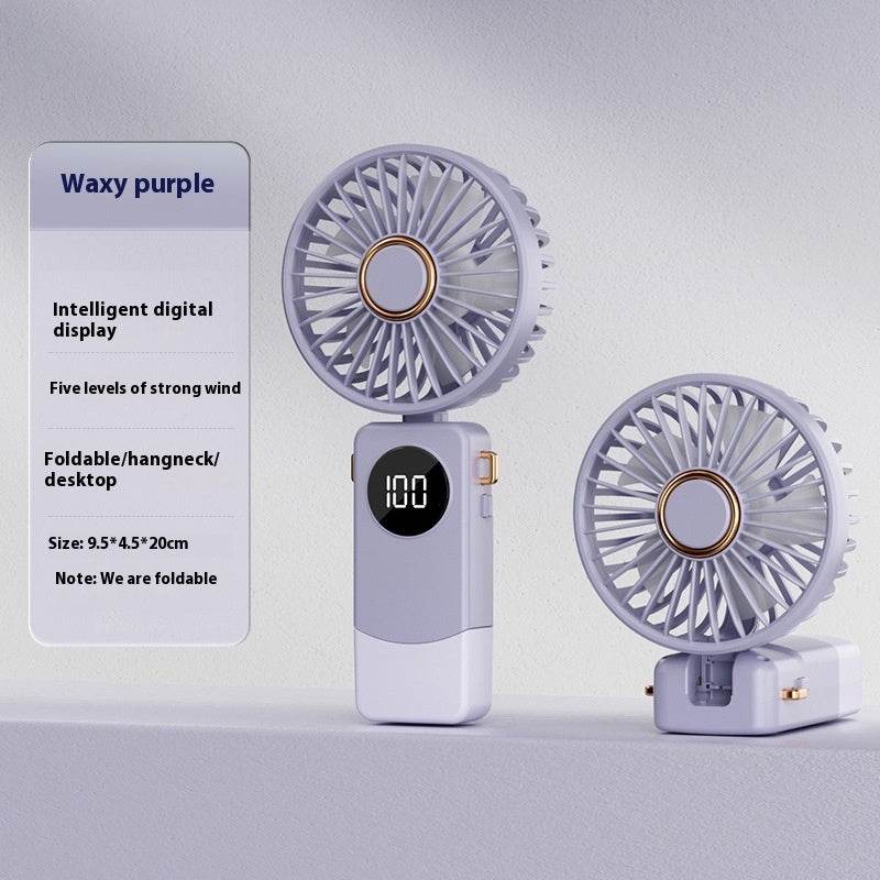 Handheld Fan Digital Display Hanging Neck Folding Charging