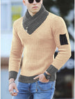 coofandy turtleneck - Independent Station Casual Slim Knit Pullover Long-sleeved Scarf Collar Sweater Men's