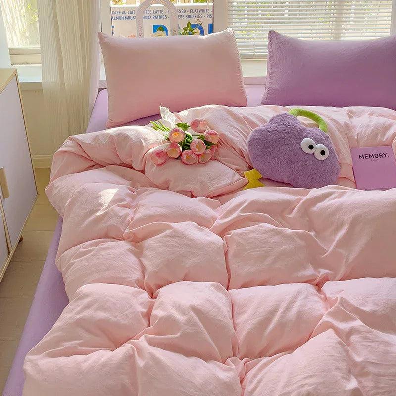 Class A Washed Cotton Four-piece Set Pure Color Duvet Cover Sheets
