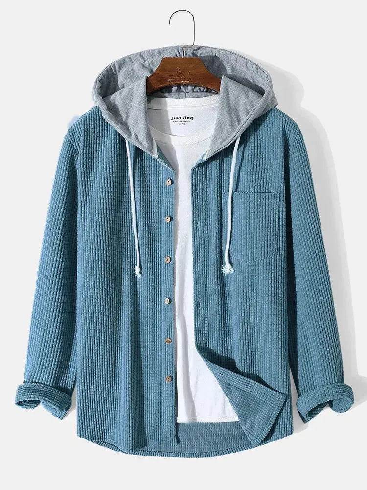 Men's Autumn And Button down Waffle Hoodie Cardigan