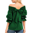 Spring Summer Women Off Shoulder Strapless Blouse top Bowknot Slash Neck Casual Loose Plus Size top