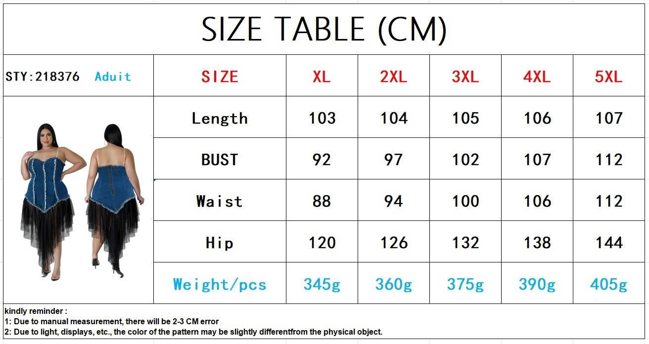 Women's Fashion Sleeveless Denim Stitching Mesh Jeans Tassel Dress