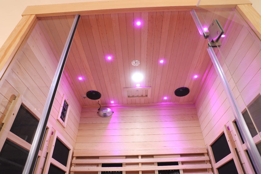 Blisspod Venetian 2-Person  Full Spectrum Indoor Premium Canadian Hemlock Low EMF Sauna 10 Heaters Chromotherapy Reflexology