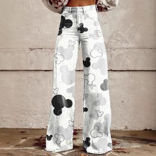 Women's 3D Printed Bootcut Flared Pants – Graphic Print Wide Leg Casual Trousers