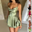 Elegant Chic Skirt Dress For Women Elegant Slim Strap Satin Backless Lace Up Ladies Party Mini Skater Dress