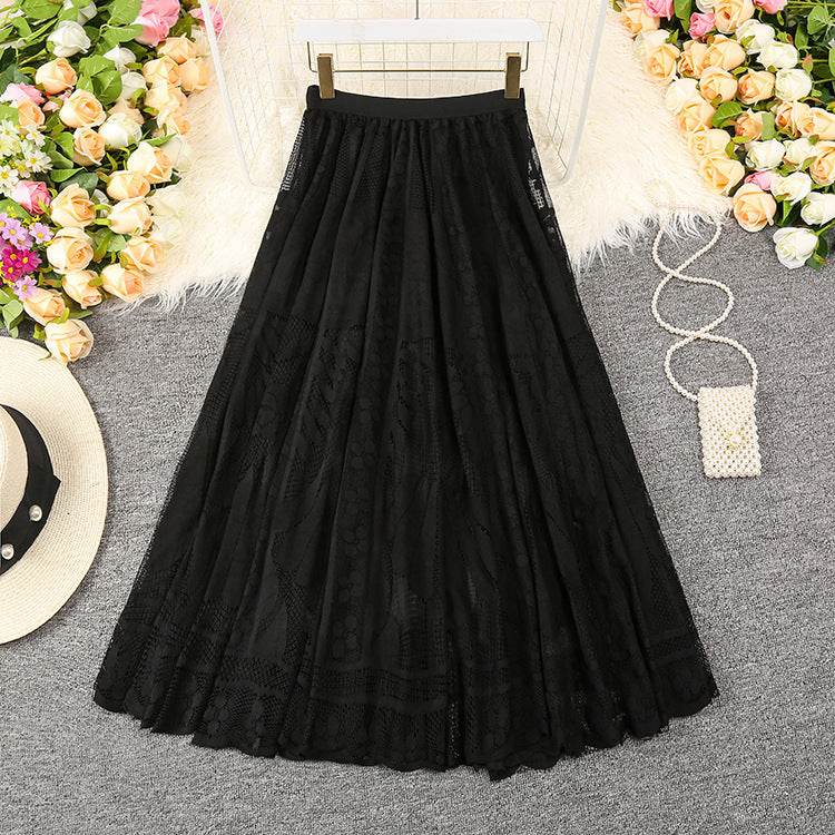 Spring Summer Women's Lace  Flowy Midi Skirt