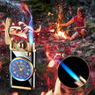 New Lighter With Electric Watch Rocker Arm Automatic Ignition Straight Blue Flame Lighter Creative Real Dial Inflatable Windproof Cigar Lighter Men's Watch Gift