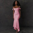 Fashion Off-neck Tube Top Stitching Hip Fishtail Dress for women.