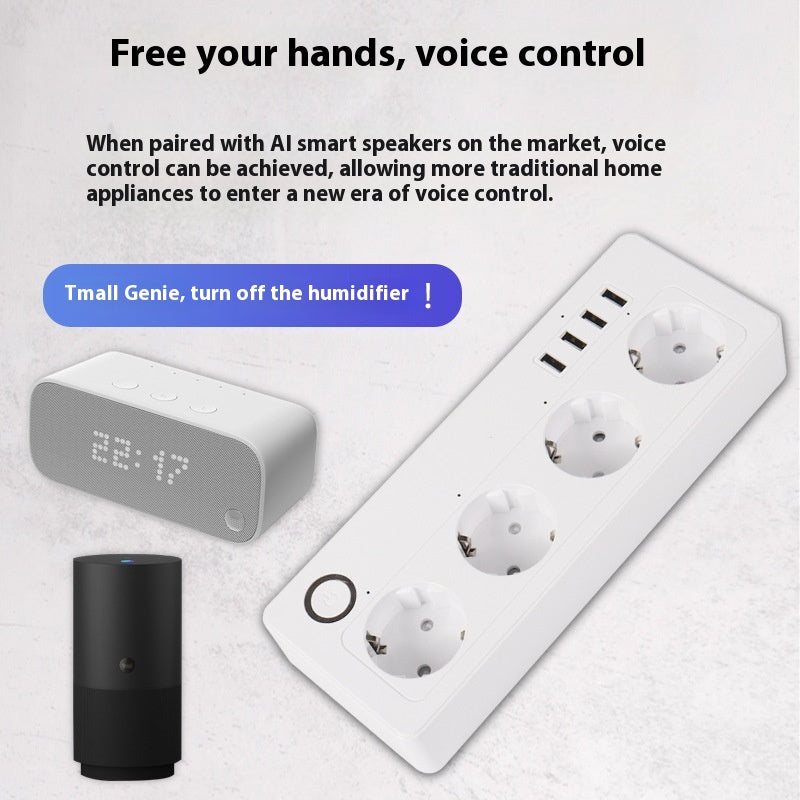 Smart WiFi Bluetooth Power Strip, 4 Outlets, 4 USB Ports, Voice Control, UK and EU Plug