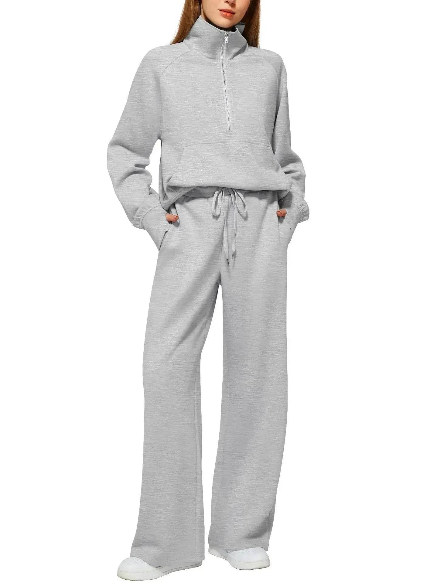 Plain Women Matching Casual Winter Tracksuit set - joggers and hoodie set for women