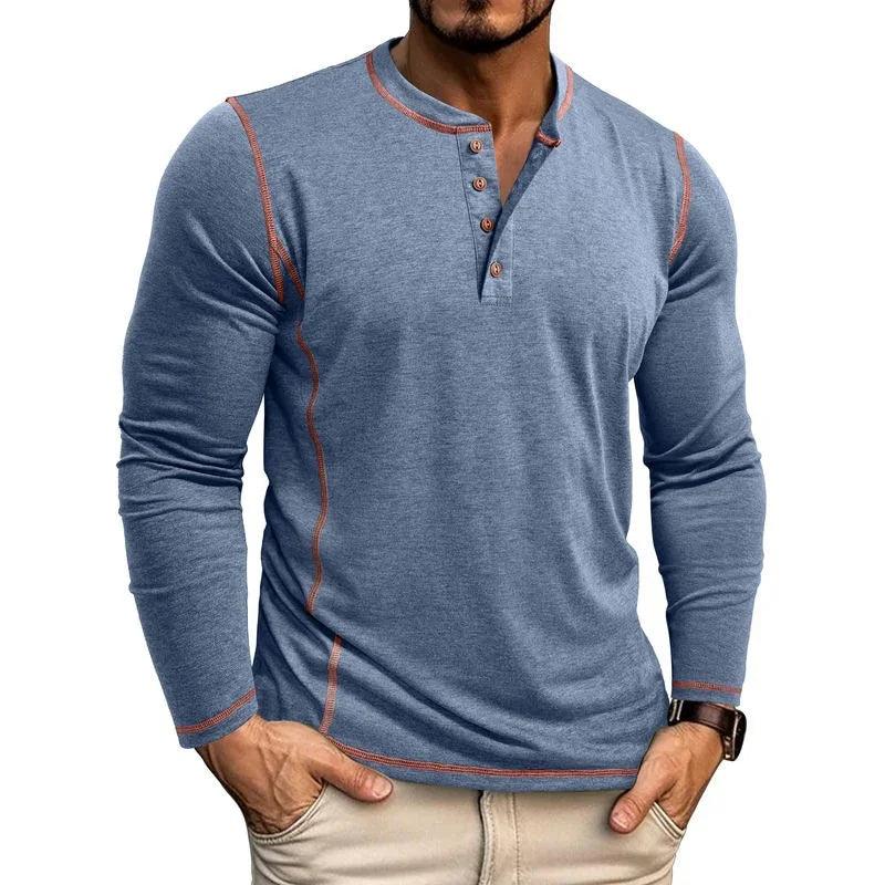 Mens Henley Long Sleeve – Slim Cotton Blend Casual Pullover