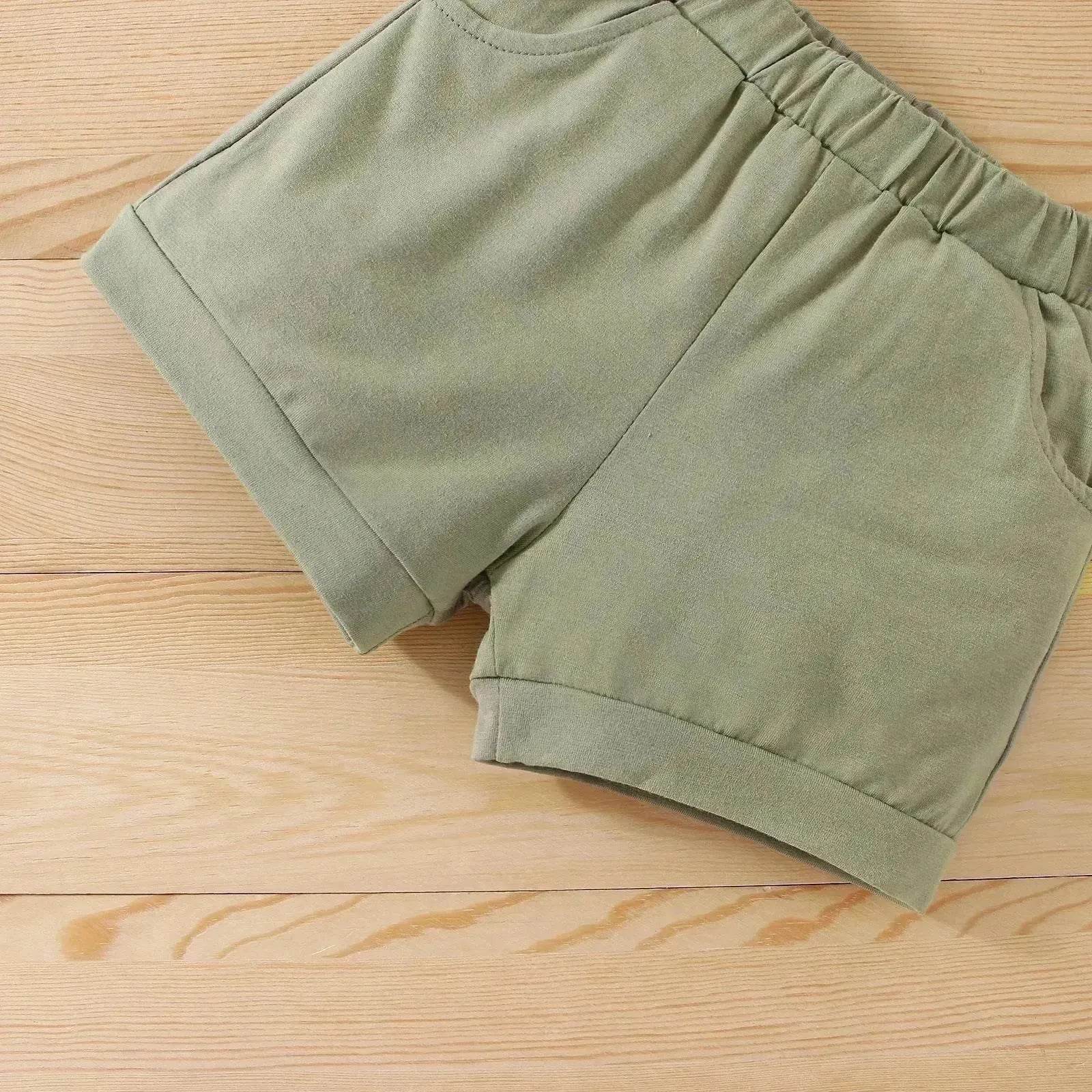 Boy's Little Dinosaur Lapel Cotton Short Sleeve Top Short Pants Suit Two piece for boys.