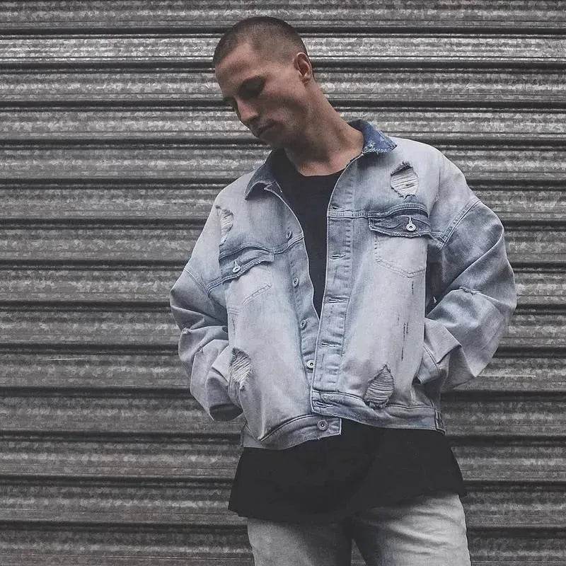 Casual Light Blue Cotton Denim Jacket for Men