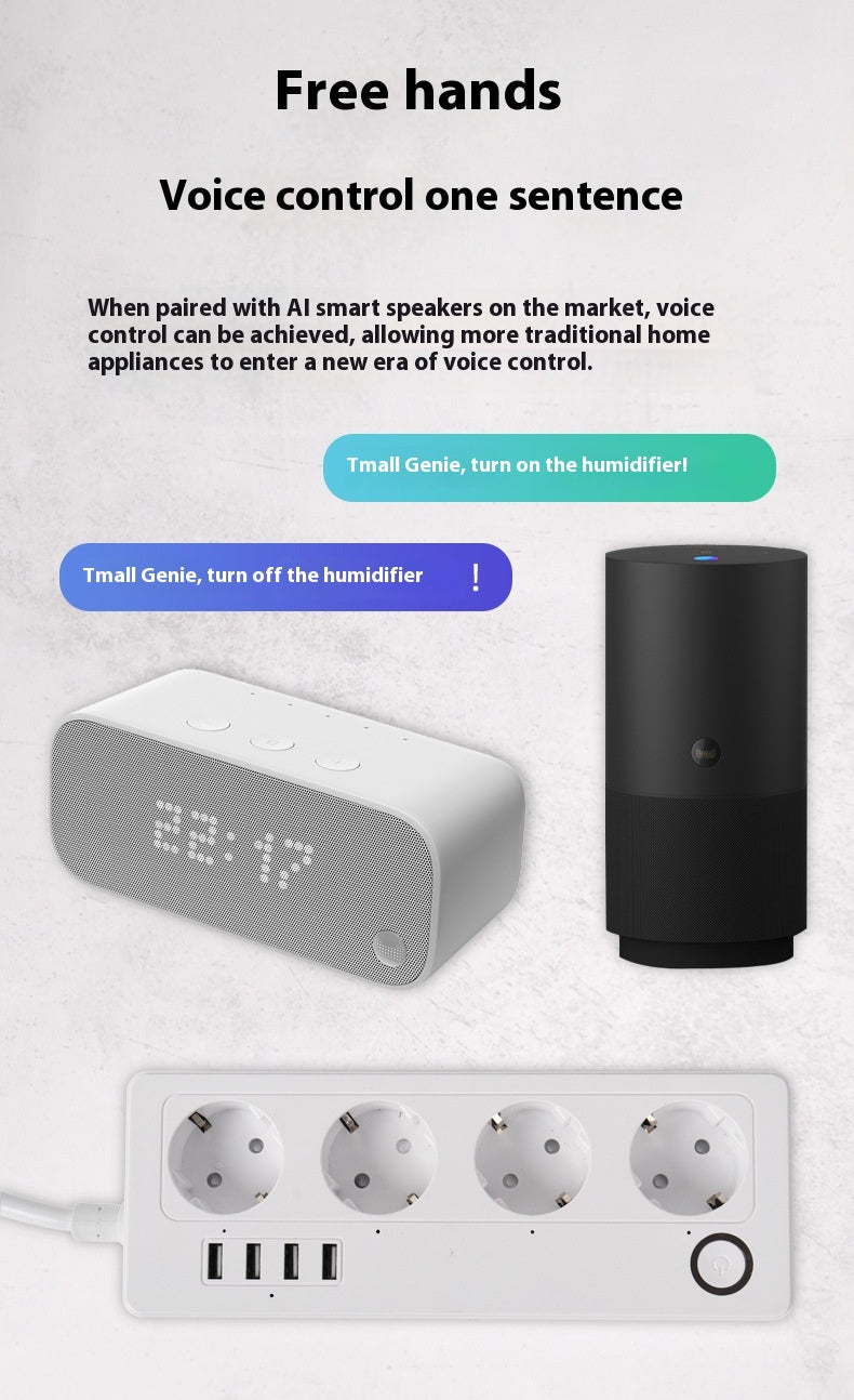 Smart WiFi Bluetooth Power Strip, 4 Outlets, 4 USB Ports, Voice Control, UK and EU Plug