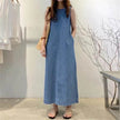Women's Fashion Sleeveless Mum loose Long Denim Dress
