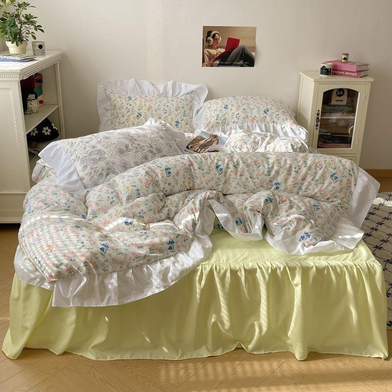 Washed Cotton Four-piece Bed Set with Duvet Cover and Sheets