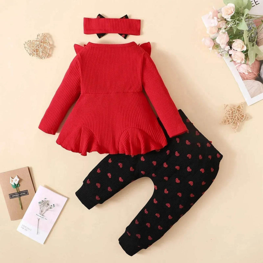 Newborn Baby girl  Toddler Suit Sunken Stripe Top And Printed Peach Heart Leggings two piece for girls