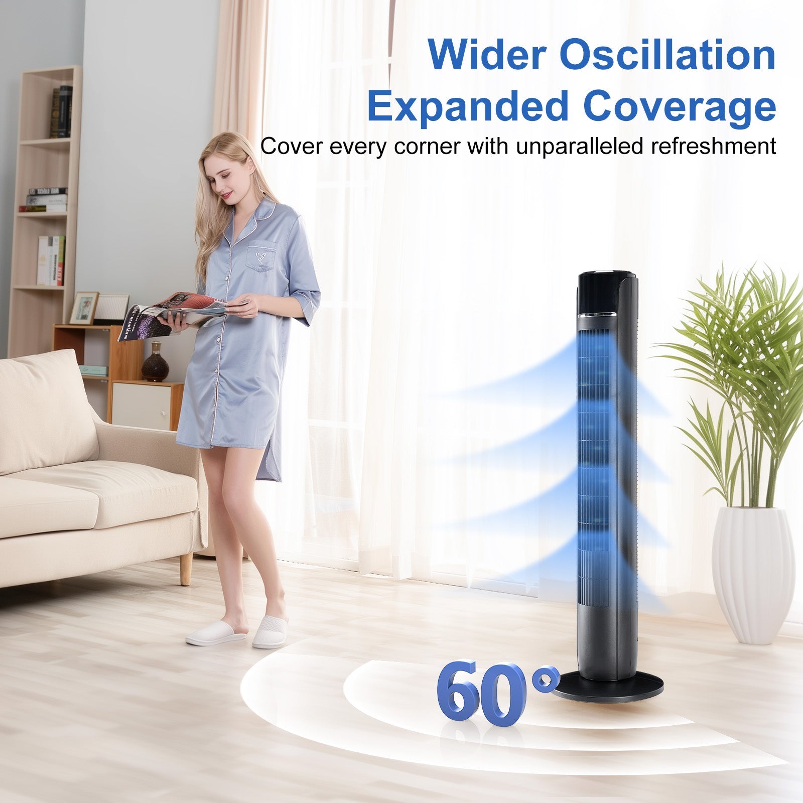 Standing Tower Fan 35-Inch – 5-Speed Remote Control, 12H Timer & 60° Oscillation