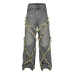 Wash Distressed Stitching Baggy Jeans Pant With Whiskers Same Style For Men And Women