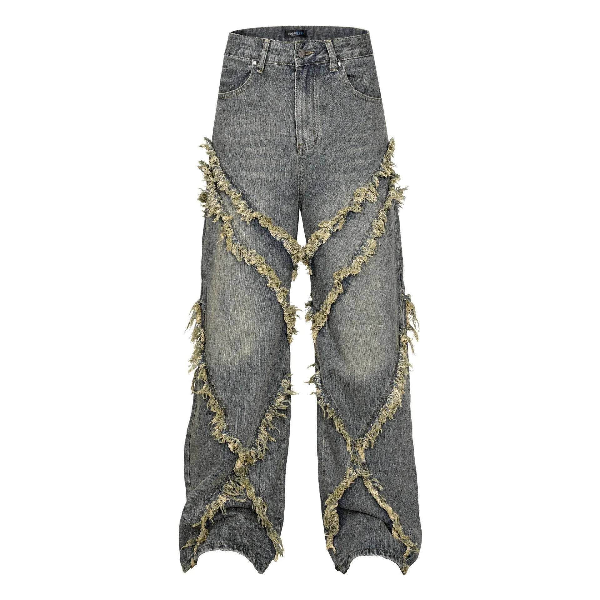 Wash Distressed Stitching Baggy Jeans Pant With Whiskers Same Style For Men And Women