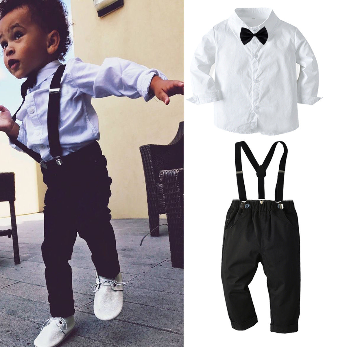 Boys' Formal Suit Set - Dress Shirt & Suspender Pants for Kids Canada USA