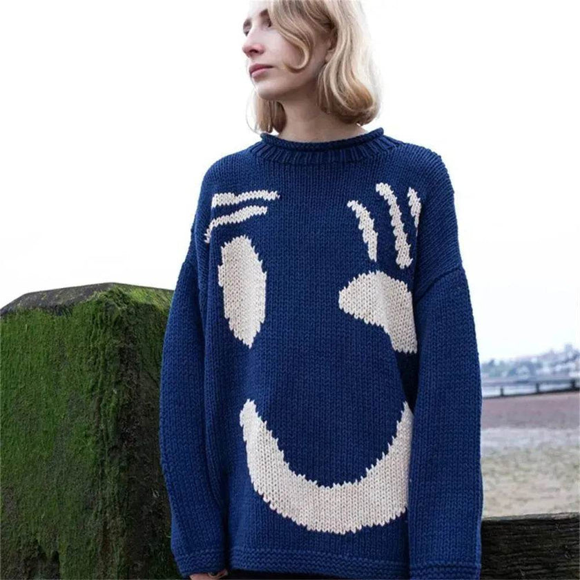 Ugly Christmas Knitted Sweater Women's Long-sleeved Round Neck Yarn-dyed Printed Top Women's