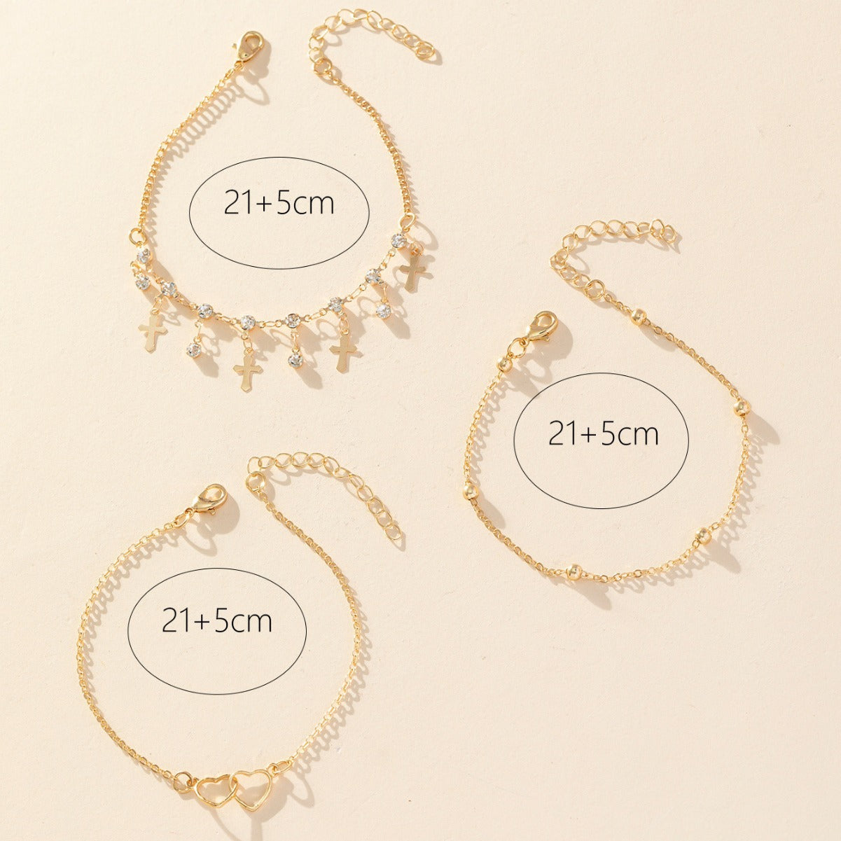 Bohemian Multi-Layer Anklet Set – Cross, Heart & Charm Designs