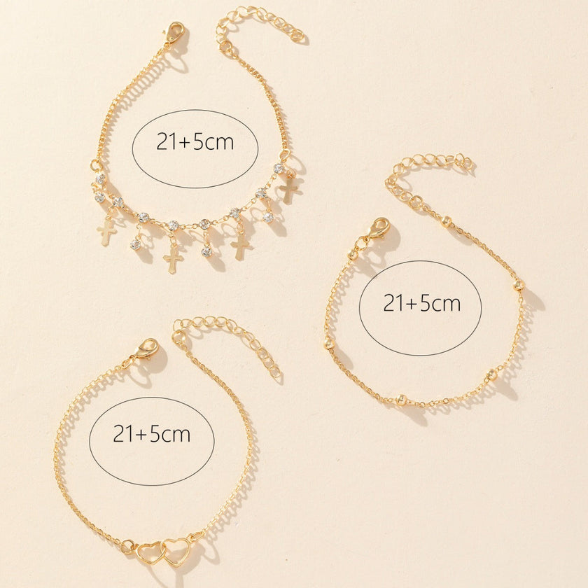 Bohemian Multi-Layer Anklet Set – Cross, Heart & Charm Designs