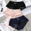 Women's Ice Silk Lace Briefs 3-Pack Seamless Mid-Waist Floral Underwear