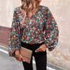 Women's V-neck Lantern Long Sleeve Shirt Autumn casual blouse top