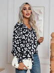 Leopard Print Lantern Sleeve Blouse Shirt top for Women