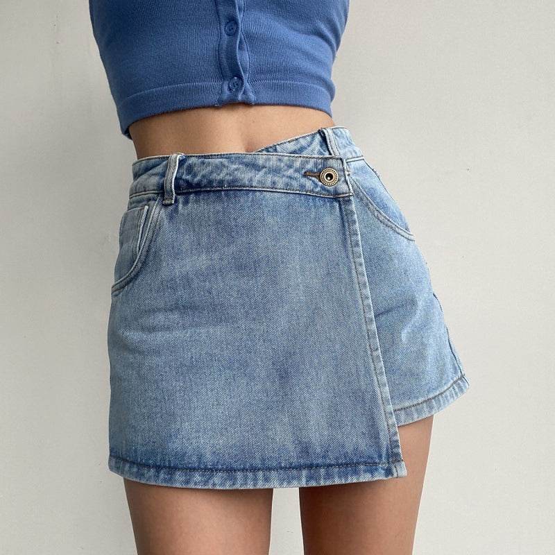 Elegant Anti-exposure Irregular Mini Denim Skirt