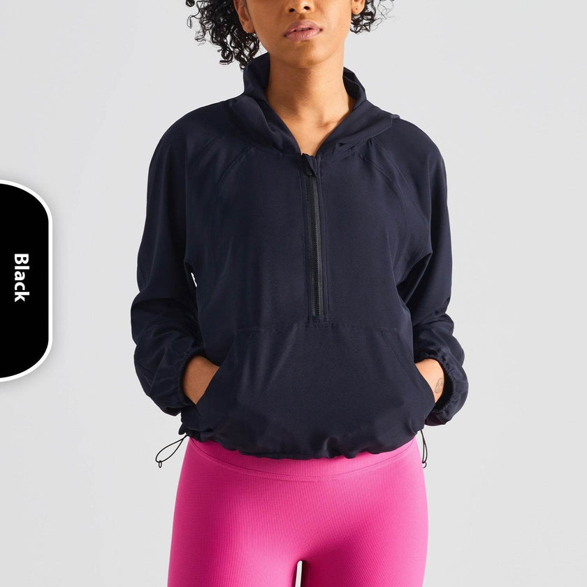 Women's Half Zipper Drawstring Workout Hoodie Athleisure Gym Hoodie
