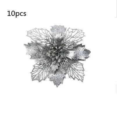 Glitter Artifical Christmas Flowers Christmas Tree Decorations For Home Fake Flowers Xmas Ornaments New Year Decor