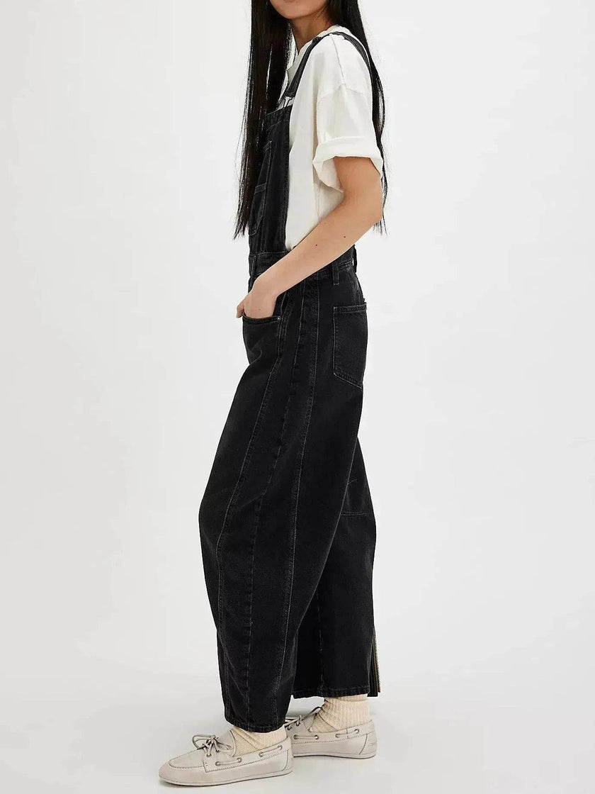 Women's Loose Denim Overalls Jumper – Casual Bib Suspender Jeans Jumpsuit with Pockets | Streetwear