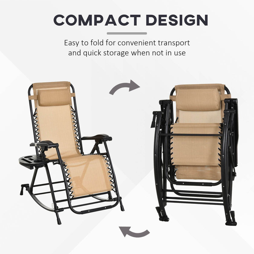 Ergonomic Recline  Beige Zero Gravity Rocker With Headrest, Tray  Phone Holder