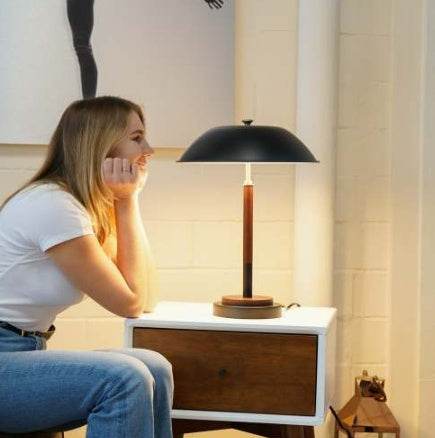 High Quality Hotel European Modern Bed Side Nightstand Decorative Led Table Desk Lamp, Cosmiclume Black Umbrella Shaped Table Lamp - Walnut - Bronze 110V