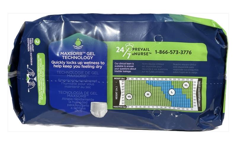 Preva Extra Prevail Extra Absorbency Incontinence Underwear, Large, 18-Count Adult ...