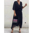 Batwing Sleeve V-neck Dress Summer Pure Color Tied Irregular Wrap Midi Dresses for Women
