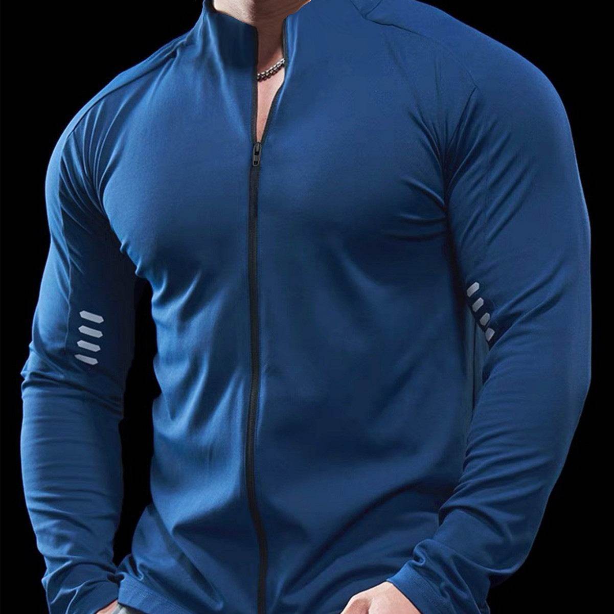 Muscle Fit Long Sleeve Zip Up Quick Drying Sport Workout Gym T-shirt for Men