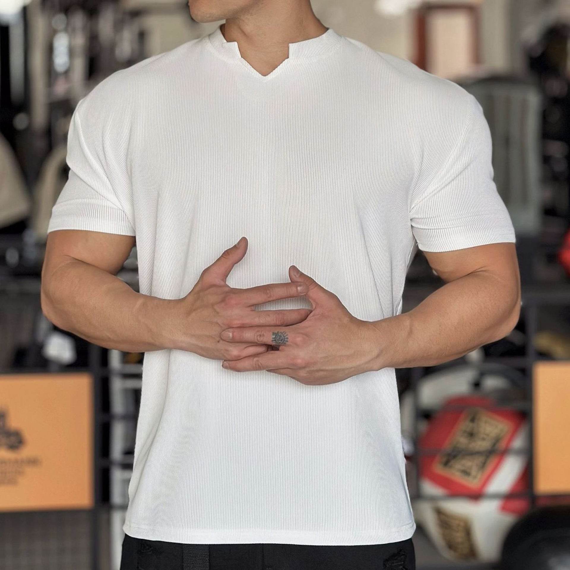 Anti Wrinkle Men Short Sleeve Active wear T-shirt for Workout Gym trainings