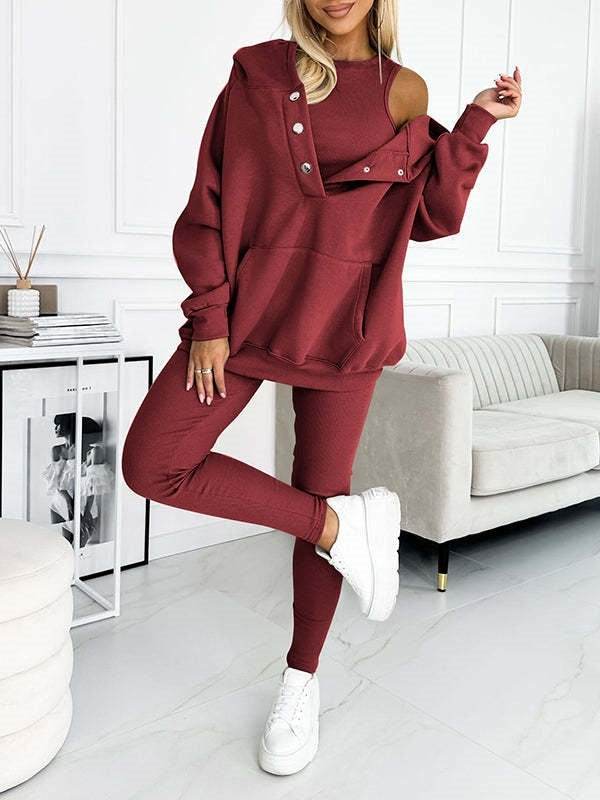 3pcs Women Hoodie Athleisure Outfit set sweatsuit set