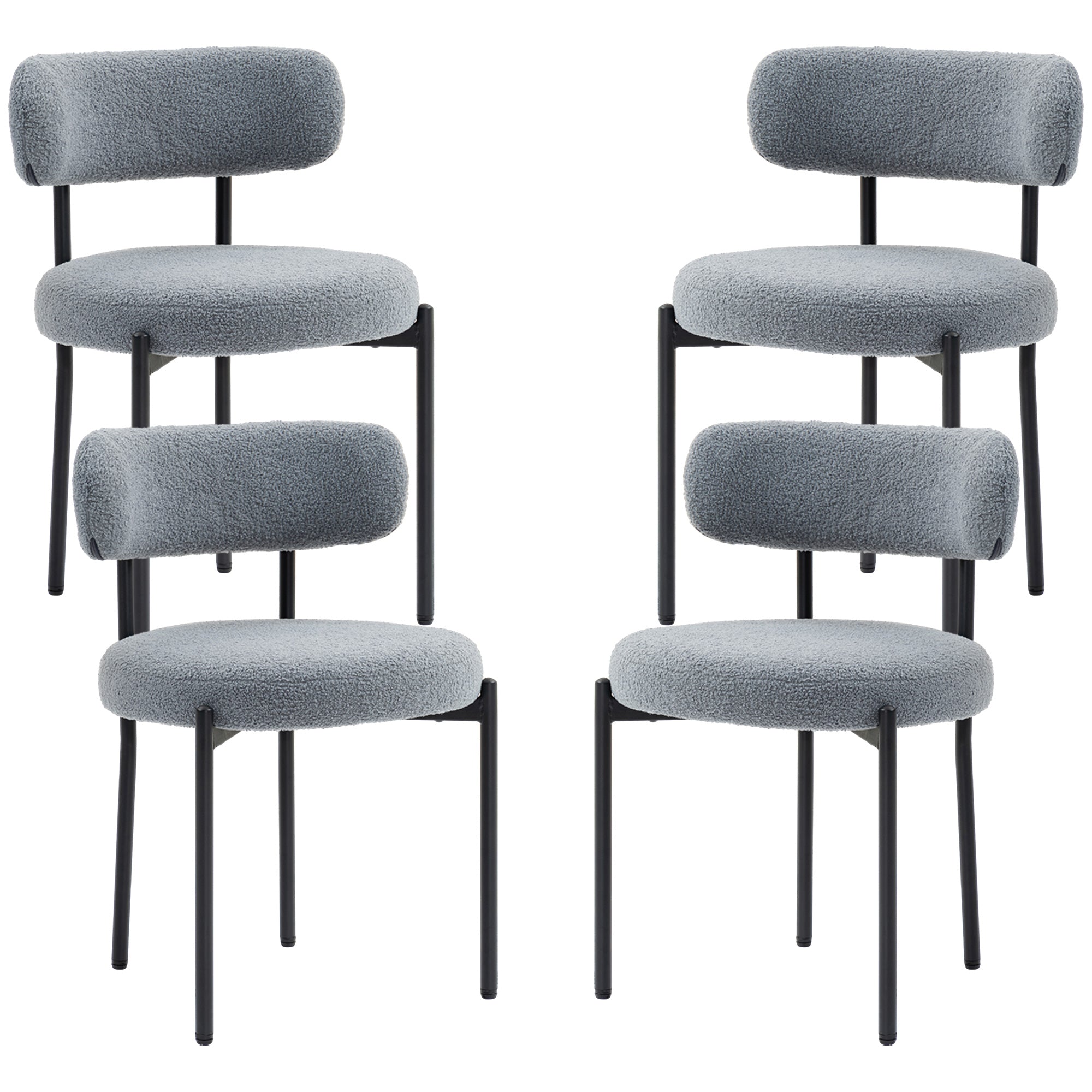 Cruz Modern Dining Chairs with Berber-Fleece Back-Set of 4-Grey