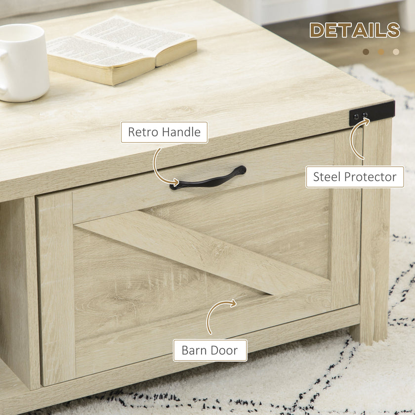 Lowen Farmhouse Coffee Table with Drawer and Open Storage Shelf-White Oak