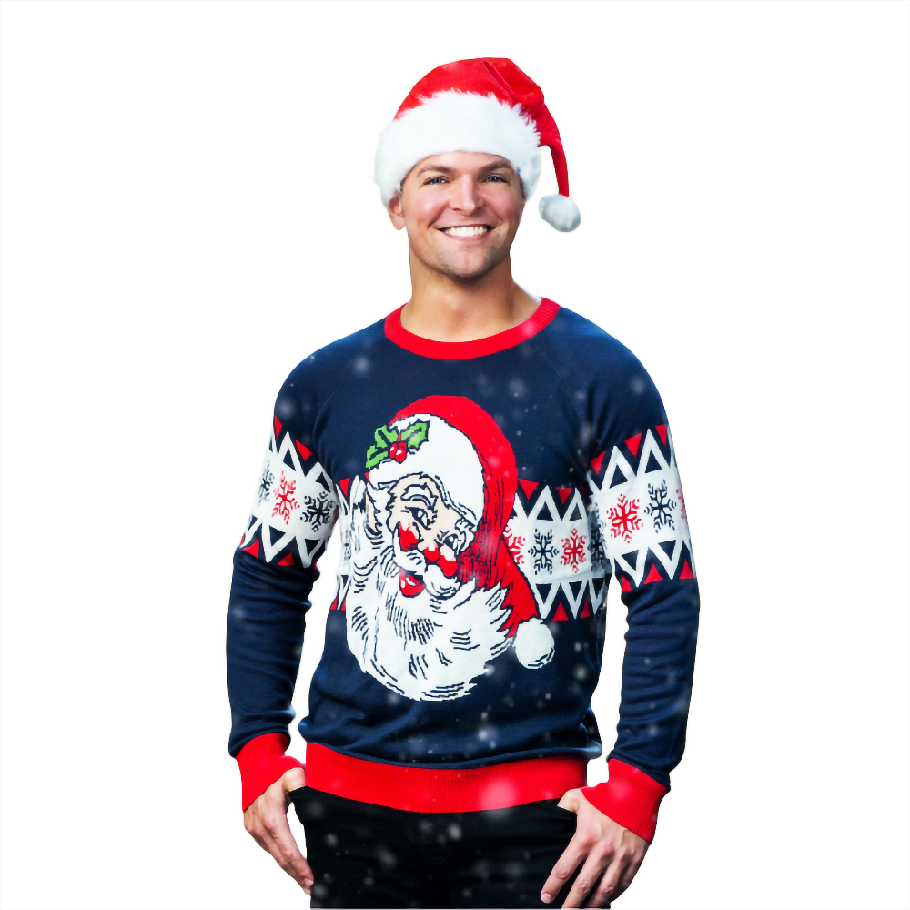 Pull de Noël vintage représentant un Père Noël rieur